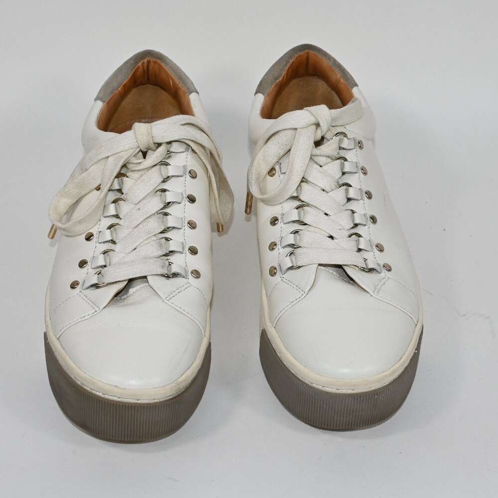 Joie Women's Leather platform sneakers in white with metallic stud accents